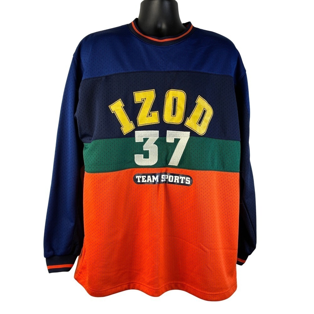 Vintage IZOD Team Sports Mesh Jersey Mens Large Colorblock Blue Orange Lined